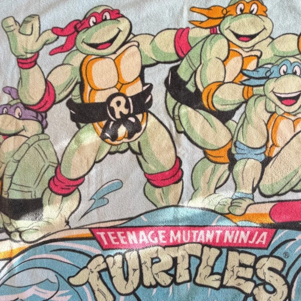 Vintage 90s TMNT Beach Towel Kids Blue Ninja Turtles Surfing Cotton Novelty